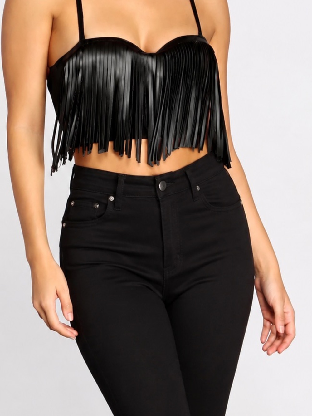 NWT WINDSOR FAUX LEATHER FRINGE CORSET TOP